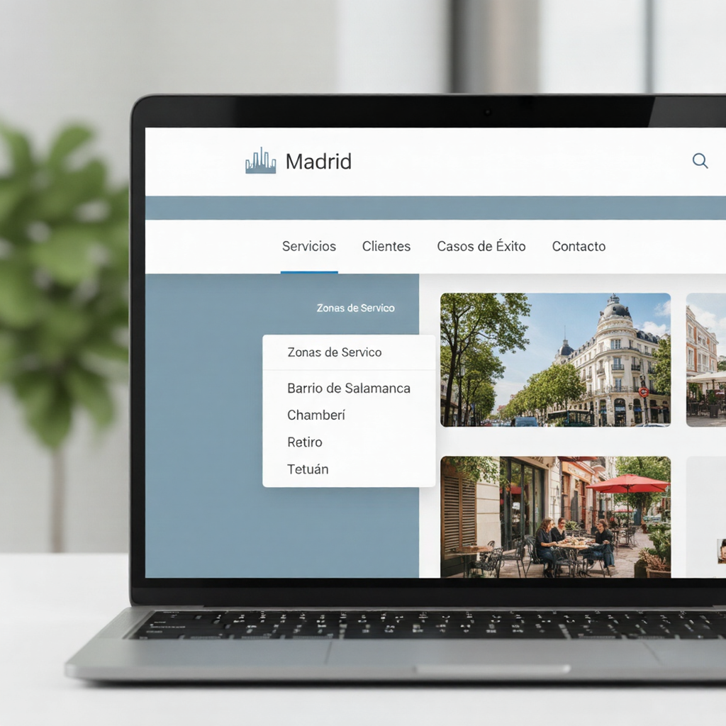 Ejemplo de diseño web local enfocado en conversión con landing pages específicas para posicionar por barrios y distritos en Madrid.